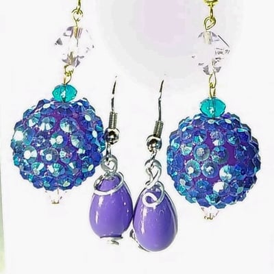 Blue rhinestone purple bauble dangle