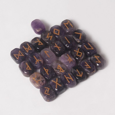 2016 new arrival! natural amethyst engraved gold rune 25pcs set high quality runes stone divination