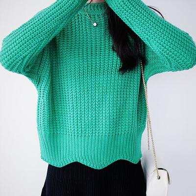 Multicolor waved hem knitted sweater - Thumbnail 5
