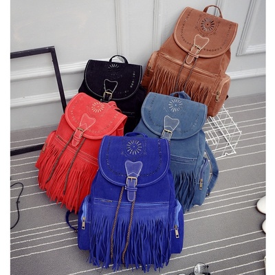Hollow Retro Scrub Fringed Backpack Shoulder Bag