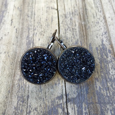 16mm black titanium gunmetal drop earrings