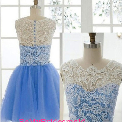 Cute  a-line tulle and lace knee-length homecoming dress, lace prom dresses, cute party dress