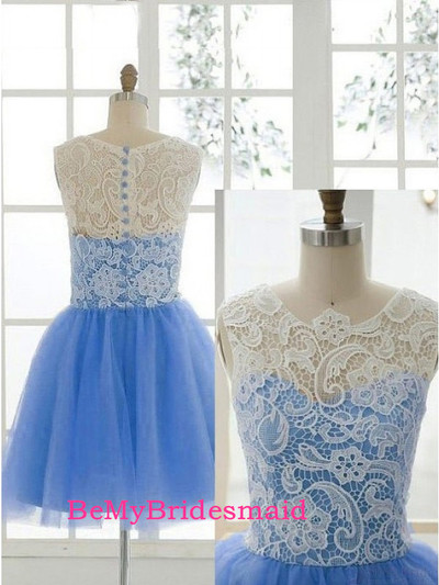 Cute  A-line Tulle and Lace Knee-length Homecoming Dress, Lace Prom Dresses, Cute Party Dress