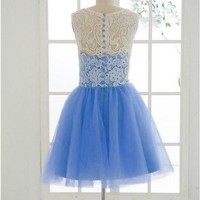 Cute  A-line Tulle and Lace Knee-length Homecoming Dress, Lace Prom Dresses, Cute Party Dress - Thumbnail 1