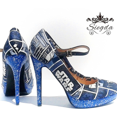 Galaxy far far away ankle strap heels (5 inch) with glitter 