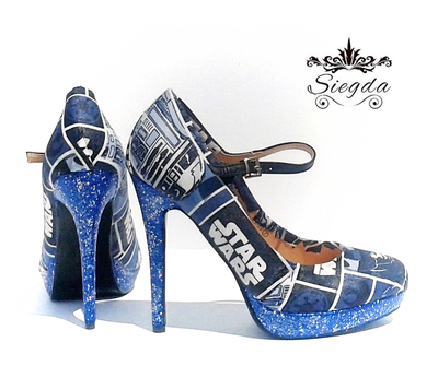 Galaxy Far Far Away Ankle Strap Heels (5 Inch) with Glitter 