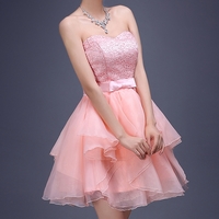 Charming A-line pink lace sweethearg neck short prom dress,homecoming dresses - Thumbnail 1