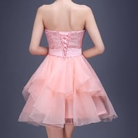 Charming A-line pink lace sweethearg neck short prom dress,homecoming dresses - Thumbnail 2