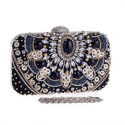 Elegant and retro thick diamand bead drill socialite handbag dinner party black handbag