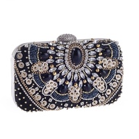 Elegant and Retro Thick Diamand Bead Drill Socialite Handbag Dinner Party Black Handbag - Thumbnail 1