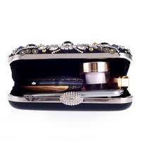 Elegant and Retro Thick Diamand Bead Drill Socialite Handbag Dinner Party Black Handbag - Thumbnail 2