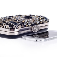 Elegant and Retro Thick Diamand Bead Drill Socialite Handbag Dinner Party Black Handbag - Thumbnail 4