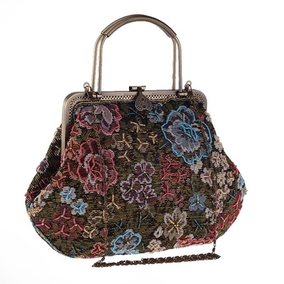 Vintage Linens Beads Embroidered Bag Women's Portable National Dinner Party Bag