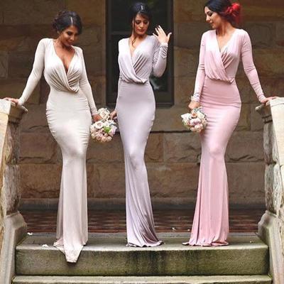 Long sleeves sexy simple unique style bridesmaid dress,long formal evening wedding party prom dresses , bd14509