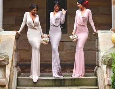 long sleeves sexy simple unique style bridesmaid dress,long formal evening wedding party prom dresses , BD14509