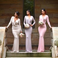 long sleeves sexy simple unique style bridesmaid dress,long formal evening wedding party prom dresses , BD14509 - Thumbnail 1