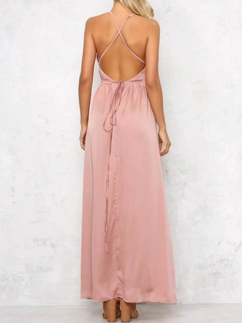 Pink Maxi Slit Elegant Dress