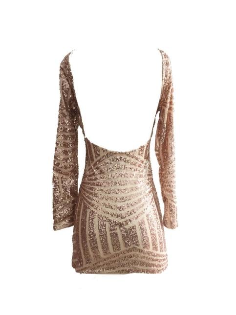 Gold Geometric Sequined Open Back Bodycon Dress