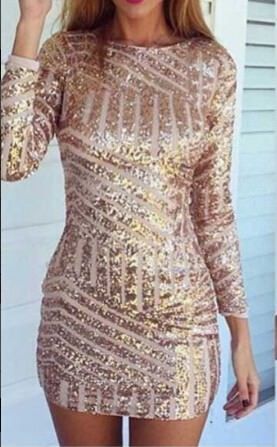 Gold Geometric Sequined Open Back Bodycon Dress