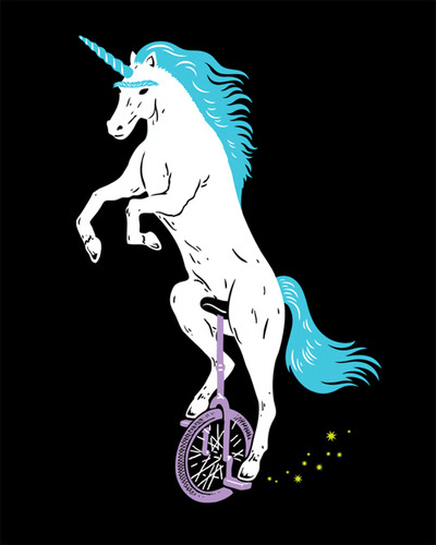 Unicorn with Unibrow Riding Unicycle