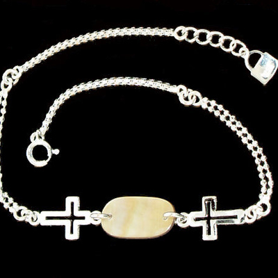 Silver bracelet little beads and cross 8.5 inches