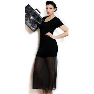 Vintage 1970s 1980s M / L Dress Long Black Maxi w/ Sheer Bottom Medium Large - Thumbnail 2