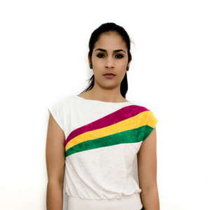 Vintage 1960s S / M Top White Tri 3 Color Blocked Sporty Style Shirt Small Medium Tennis Retro Velour