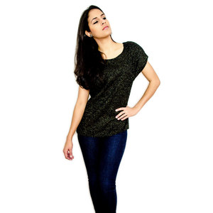 Vintage 1960s M / L Shirt Black & Gold Sheer Crinkle Polka Dots 1970s Medium Large Retro - Thumbnail 2