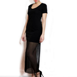 Vintage 1970s 1980s M / L Dress Long Black Maxi w/ Sheer Bottom Medium Large - Thumbnail 4