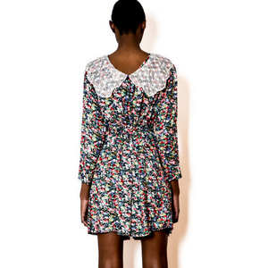 Vintage M / L Floral Button Up Romper With Lace Peter Pan Collar Medium Large Jumper Dress - Thumbnail 2