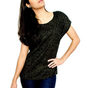 Vintage 1960s M / L Shirt Black & Gold Sheer Crinkle Polka Dots 1970s Medium Large Retro - Thumbnail 3