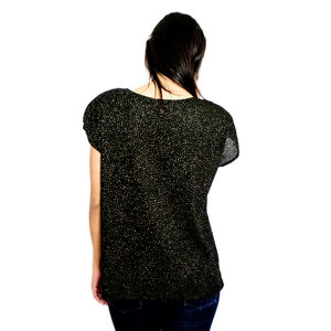 Vintage 1960s M / L Shirt Black & Gold Sheer Crinkle Polka Dots 1970s Medium Large Retro - Thumbnail 4