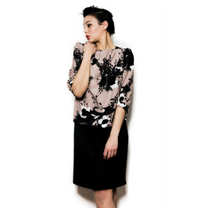 Vintage L / XL Tan Flower Print Shift Mini Dress Brown Black And White Large X-Large Womens - Thumbnail 3