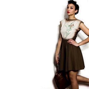 Vintage M / L Brown Skater Panel Dress w/ Abstract Flower Print Medium Large - Thumbnail 1