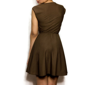 Vintage M / L Brown Skater Panel Dress w/ Abstract Flower Print Medium Large - Thumbnail 3