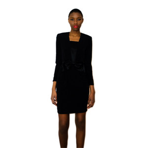 Vintage S / M 1950s 1960s Little Black Dress w/ Front Satin Bow Small Medium LBD Mini - Thumbnail 1