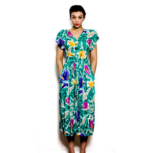 Vintage M / L 1980s Dress Floral Print w/ Side Pockets & a Full Skirt Medium Large Hippie Style - Thumbnail 2