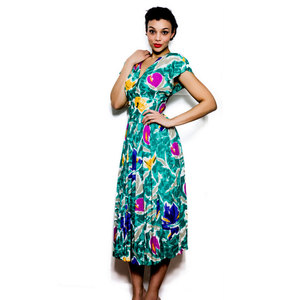 Vintage M / L 1980s Dress Floral Print w/ Side Pockets & a Full Skirt Medium Large Hippie Style - Thumbnail 3