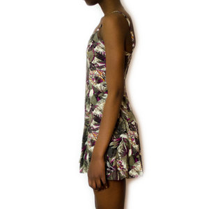 Vintage S / M 1980s Floral Romper In Shades Of Gray & Purple Small Medium Jumper Dress - Thumbnail 2