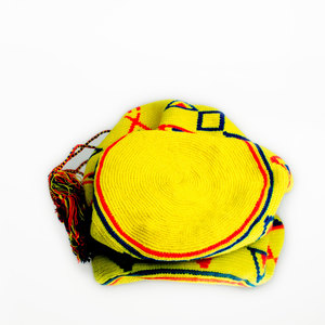 Authentic Rare Hand Woven Bag Mochilla Wayuu Tribe Yellow Orange Blue Shoulder Purse Guajira - Thumbnail 3