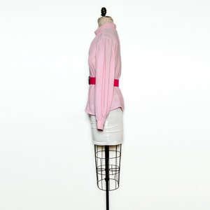 Vintage M / L Pink Top Shirt Blouse Button Up Pleated High Collar Sheer Medium Large - Thumbnail 2