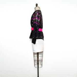 Vintage M / L Chevron Sequined Jacket Blazer Top Black Medium Large Beaded Bead Sequin - Thumbnail 3