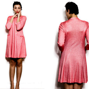 Vintage M / L 1960s Red A Line Mod Dress With Gold Asymmetrical Buttons Medium Large Scooter Twiggy