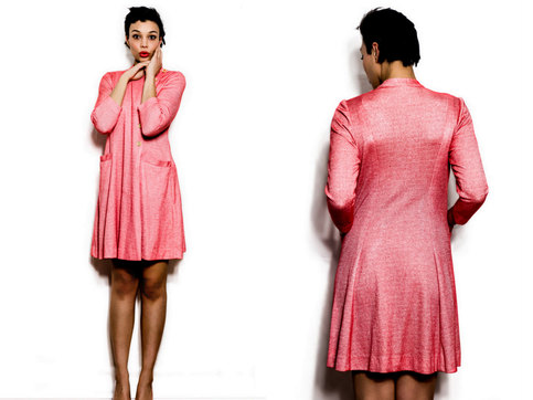 Vintage M / L 1960s Red A Line Mod Dress With Gold Asymmetrical Buttons Medium Large Scooter Twiggy