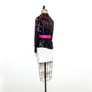 Vintage M / L Chevron Sequined Jacket Blazer Top Black Medium Large Beaded Bead Sequin - Thumbnail 4