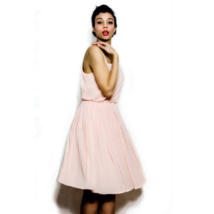 Vintage M / L 1960s 1970s Pale Pink Pleated Dress w/ Elastic Waist Medium Large - Thumbnail 2