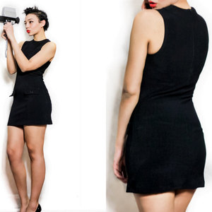 Vintage Small Medium S / M 1960s Dress Black Mod Scooter A Line Shift Party Cocktail Space Age Twiggy