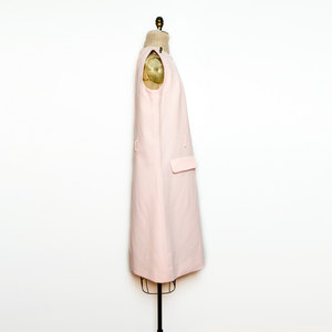 Vtg XL / 2XL Pink Mod Dress 1960s A Line Shift Scooter Twiggy w/ Military Buttons - Thumbnail 3