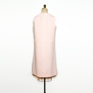 Vtg XL / 2XL Pink Mod Dress 1960s A Line Shift Scooter Twiggy w/ Military Buttons - Thumbnail 4
