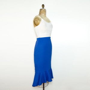 Vintage Blue Convertible Skirt Dress S / M Ruffle Bottom w/  Original Tags Flare Hi Lo Hem A